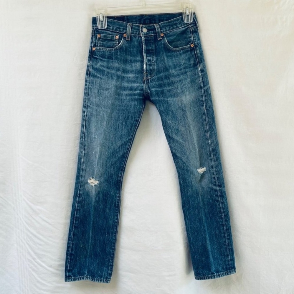 Levis 501 Mens Jeans SIze 29 X 30 Button Fly Distressed Well Worn Original Fit